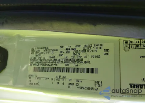 2013 Ford E-150 Commercial из США, поврежденный, VIN 1FTNE1EW8DDA23700